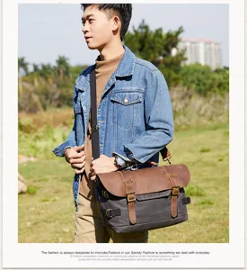 Vintage waterproof canvas leather messenger bag shoulder camera bag for outdoor photography