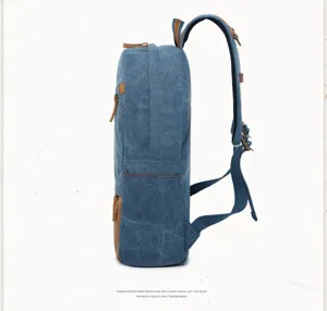 Casual canvas backpack for men, stylish daily school bag with brown leather accents.