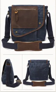 Men vintage canvas messenger bag detail view, casual waterproof shoulder bag for daily use.