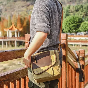 Men vintage canvas messenger bag casual retro shoulder crossbody bag for daily outdoor travel