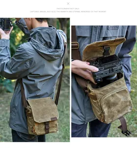 Sac à bandoulière rétro en toile pour homme, sacoche photo numérique résistante à l'usure.