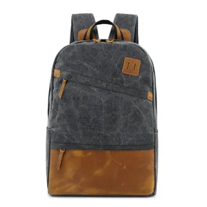 Men canvas casual backpack vintage school bookbag dark grey travel daypack for daily use