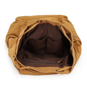 Casual brown canvas backpack large capacity school bag student travel rucksack versatile daily use