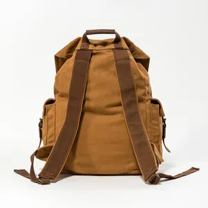 Vintage brown canvas backpack for men, casual large capacity travel school book bag.