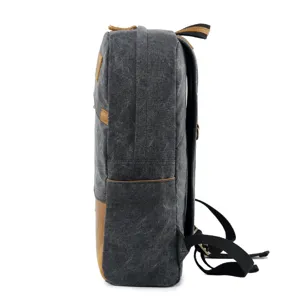 Casual canvas backpack for men with brown leather contrast and durable shoulder straps daily use