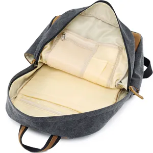 Men canvas backpack casual school bag multi compartment travel daypack dark grey 1pc