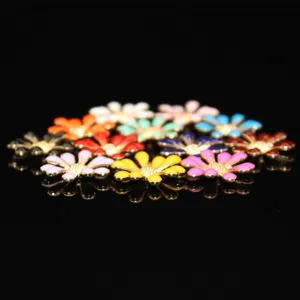 Colorful enamel daisy alloy charms, detailed close-up shot for DIY phone case and jewelry.