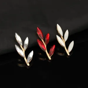 Alloy rhinestone leaf branch detail view, exquisite DIY craft jewelry accessory display.