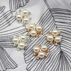 Alloy pearl rhinestone flower buttons DIY handmade clothing accessories craft materials