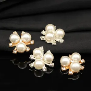 Alloy faux pearl rhinestone DIY handmade clothing hair accessory flower charm pack of four