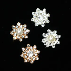 DIY Alloy Flower Charms Rhinestone Artificial Pearl Decorative Buckle For Phone Case Hair Accessories Jewelry Making