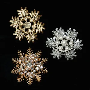 Detailed view of alloy rhinestone snowflake DIY accessories with crystals and pearl embellishments.