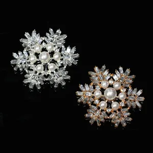 Sparkling crystal snowflake DIY alloy buttons with pearl center for phone case shoe charms