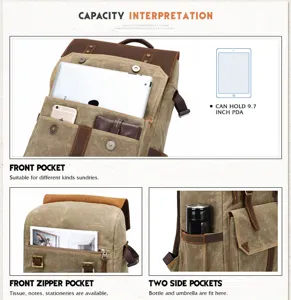 Durable canvas camera backpack with multi pockets for travel and outdoor photography.