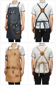 Multi-functional heavy duty canvas tool apron with multiple pockets and cross back straps