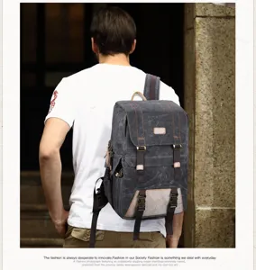 Detailed view of the vintage canvas photography backpack, showcasing durable straps.