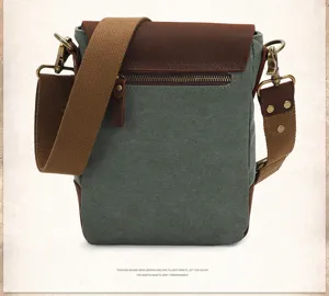 Men's canvas leather messenger shoulder bag retro casual crossbody bag for daily outdoor travel.