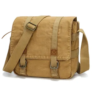 Men Canvas Messenger Bag Casual Vintage Crossbody Bag Multi Pocket Shoulder Bag Durable Travel Commute Bag