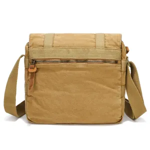 Men's vintage canvas messenger bag casual single shoulder crossbody bag khaki daily use.
