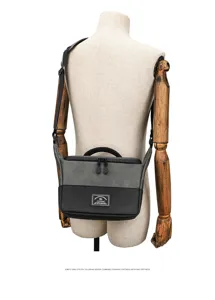Borsa a tracolla in pelle PU per fotocamera, blocco grigio nero, borsa portaoggetti per foto.