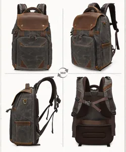 Vintage canvas camera backpack waterproof outdoor DSLR photography rucksack for laptop