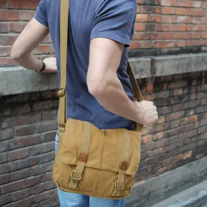 Men canvas messenger bag vintage casual crossbody shoulder bag for daily outdoor travel work.