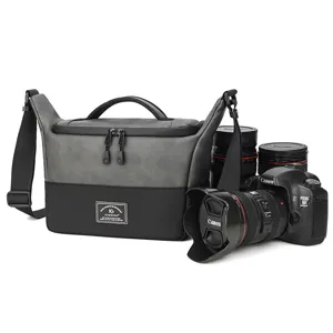 Borsa per Fotocamera in Pelle PU Impermeabile a Tracolla Fotografia per Conservazione Obiettivo Fotocamera DSLR SLR Custodia da Viaggio Multifunzionale