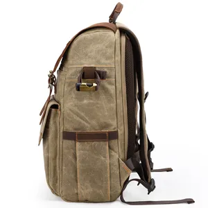 Vintage canvas leather DSLR camera backpack waterproof casual travel shoulder bag