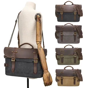 Vintage canvas messenger bag for men, casual shoulder laptop bag with multiple colors.
