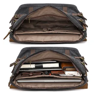 Vintage canvas messenger bag for men, large capacity shoulder laptop bag with multi pockets