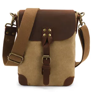 Men's Casual Canvas Crossbody Bag Vintage Multi-Pocket Messenger Bag Retro Outdoor Travel Shoulder Bag