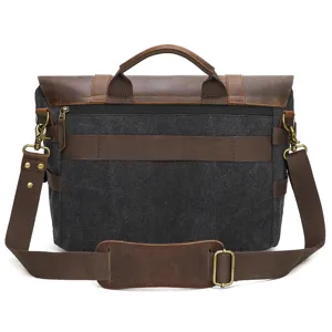 Vintage canvas messenger bag for men, casual crossbody computer bag with leather trim.