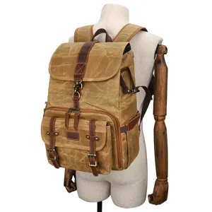 Vintage Waterdicht Canvas DSLR Camera Rugzak Grote Capaciteit Laptop Reistas Voor Fotografie Mannen Vrouwen