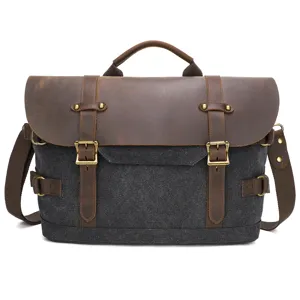 Vintage canvas messenger bag for men, casual crossbody shoulder bag with leather straps.