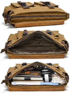 Men's vintage canvas messenger bag casual shoulder cross-body bag with multi-compartments