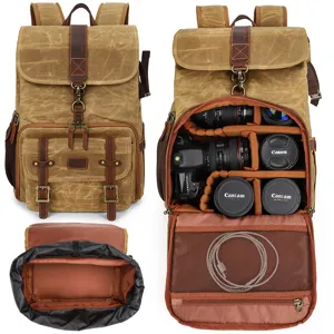 Vintage canvas camera rugzak met grote capaciteit, professionele fotografie rugzak DSLR.