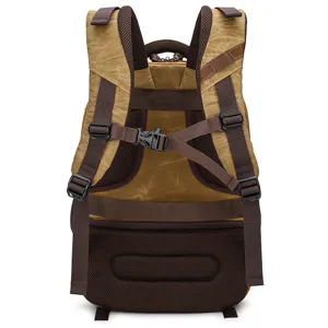 Vintage canvas camera backpack with breathable mesh back, adjustable straps and durable buckles.