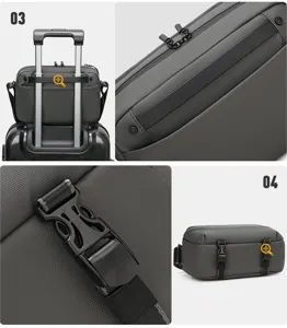Waterproof grey camera messenger bag with luggage strap and quick release buckle for travel.