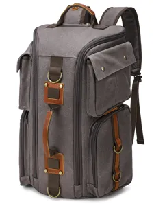 Men's Large Capacity Canvas Backpack Vintage Travel Waterproof Rucksack with Multi Pockets