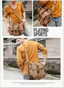 Vintage canvas messenger bag for men, casual retro shoulder cross body bag with multiple pockets.