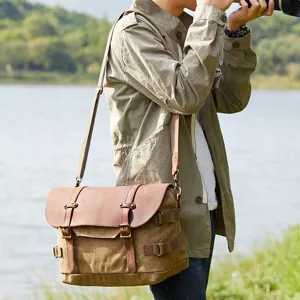 Vintage Waterproof Waxed Canvas DSLR Camera Bag Men Multi-Function Shoulder Crossbody Photography Bag Travel