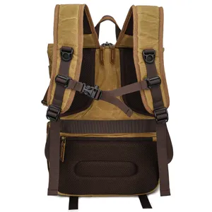 Vintage Canvas Fotografie Rucksack mit atmungsaktiven Netz-Schultergurten und Fächern.