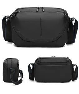 Black mens crossbody camera bag multi functional photography shoulder bag waterproof fabric