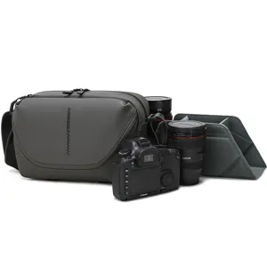 Qisemian Men's Sling Camera Bag Waterproof 1 Body 2 Lenses Outdoor Photography Bag