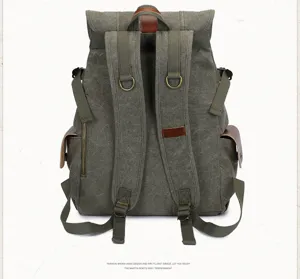 Zaino vintage in tela da uomo borsa scolastica retro da viaggio all'aperto in pelle