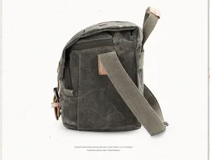 Waterdichte canvas SLR-cameratas, retro schoudertas voor fototoestellen met sterke draagriem.