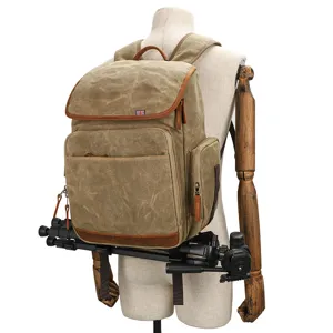 Wasserdichter Canvas DSLR Kamera Rucksack, groessere Kapazitaet Outdoor Reisetasche mit Stativ.