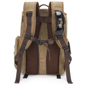Wasserdichter Canvas DSLR Kamera Rucksack, grosse Kapazitaet Outdoor Reise Schultertasche.