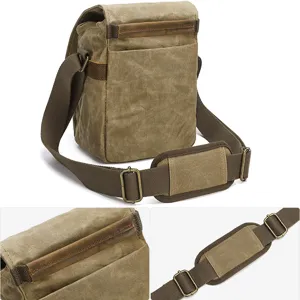 Sac Bandoulière Appareil Photo Toile Cirée Vintage Homme Résistant Usure Accessoire Numérique
