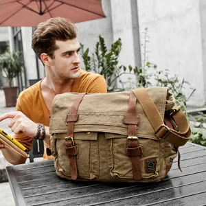 Men Vintage Canvas Crossbody Bag Large Capacity Messenger Bag Casual Travel Outdoor Shoulder Bag For Laptop